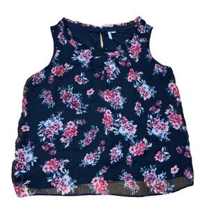 Elle Womens Floral Sleeveless Blouse XL Black & Pink Rayon Top
